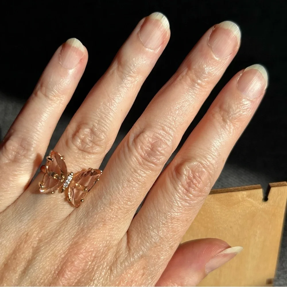 Pretty BLUSH PINK Butterfly Gemstone Fashion Ring, Gold, Adjustable